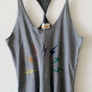 Aviator Nation Rainbow Lightning Bolt Twisted Strappy Women's Tank Top L